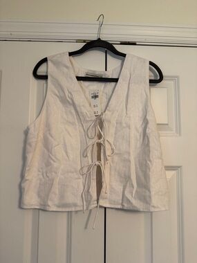 Abercrombie & Fitch White Linen Tie-Front  Top Vest Size Large L
